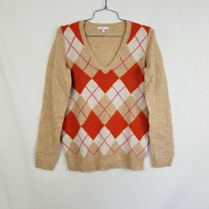 Gap Argyle Wool Blend V-neck Long Sleeve Sweater Size Small